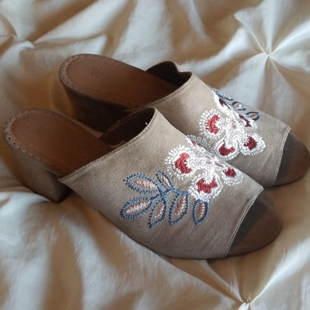 Restricted embroidered mules
